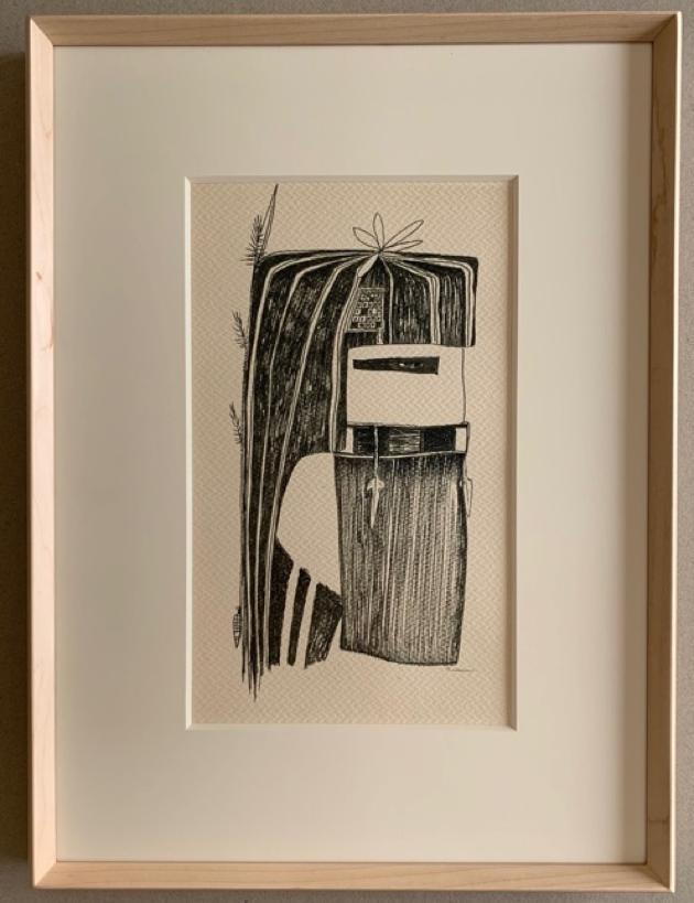 Charles Loloma Original Hopi Drawing of a Longhair Kachina
