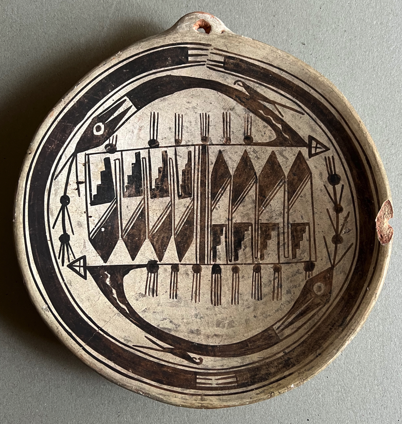Hopi Black on Cream Shallow Pottery Bowl or Plaque with