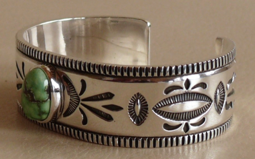 Jennifer Curtis Contemporary Navajo Silver and Turquoise Cuff Bracelet