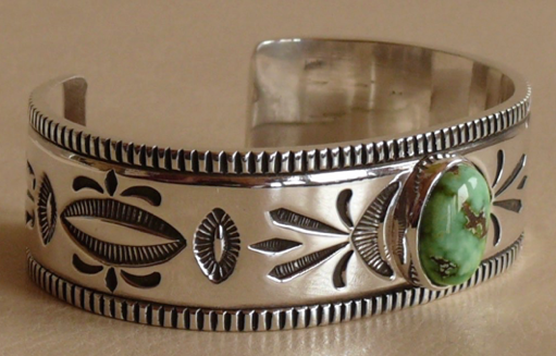 Jennifer Curtis Contemporary Navajo Silver and Turquoise Cuff Bracelet