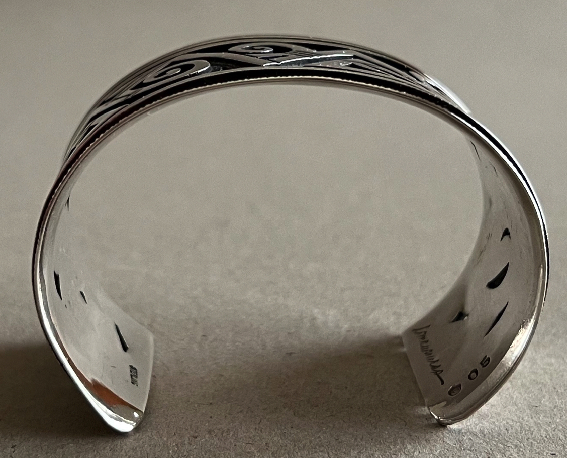 Michael Kabotie Hopi Triple Overlay Silver Cuff Bracelet 2005