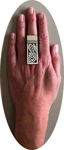 Michael Kabotie Lomawywesa Hopi Triple Overlay Silver Ring
