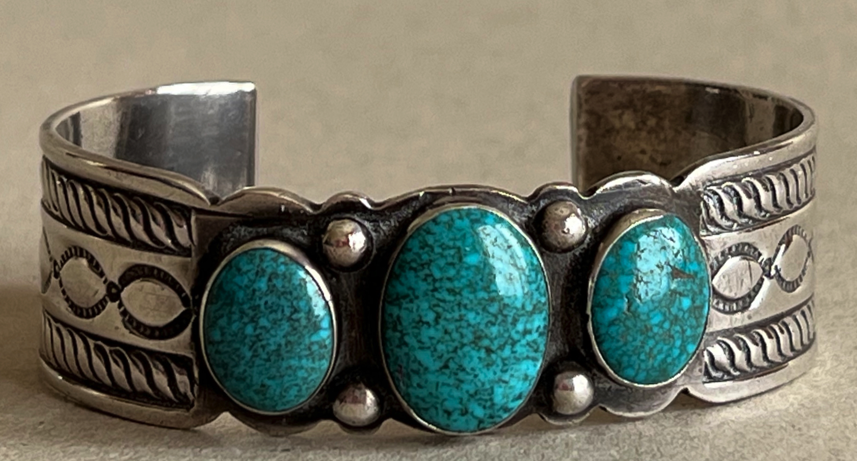 Thicker Vintage Native American Jewelry Navajo Sterling Silver Lone Mountain Turquoise Bracelet