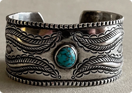 Perry Shorty Navajo Coin Silver and Turquoise Cuff Bracelet