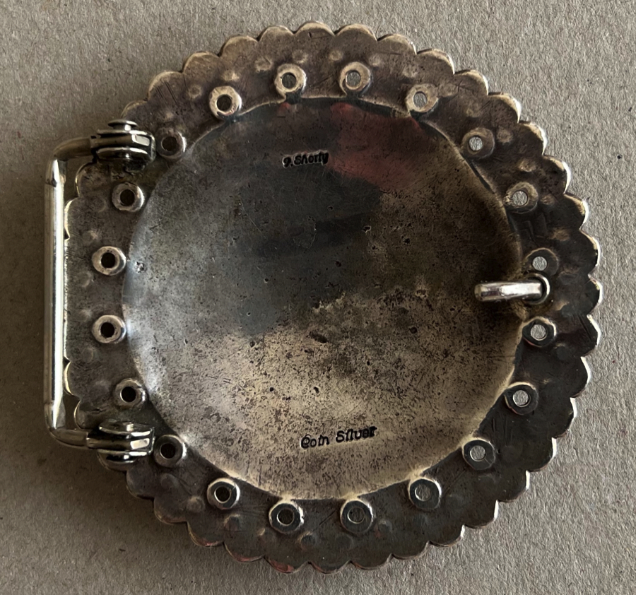 Perry Shorty Navajo Ingot Coin Silver Concho Style Belt Buckle Perry Shorty Navajo Ingot Coin Silver Concho Style Belt Buckle