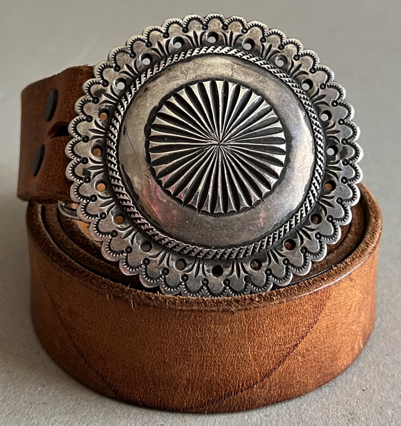Perry Shorty Navajo Ingot Coin Silver Concho Style Belt Buckle