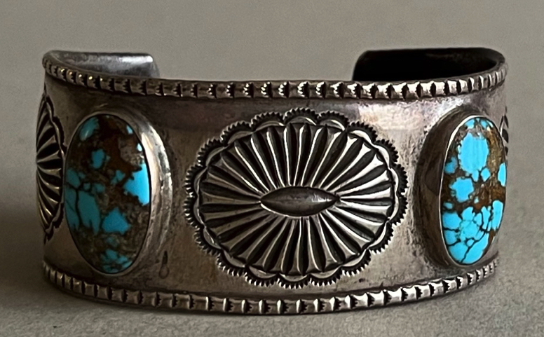 Perry Shorty Navajo Ingot Coin Silver Cuff Bracelet with Two Large