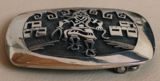 Vernon Mansfield Sr Hopi Silver Overlay Pictorial Belt Buckle