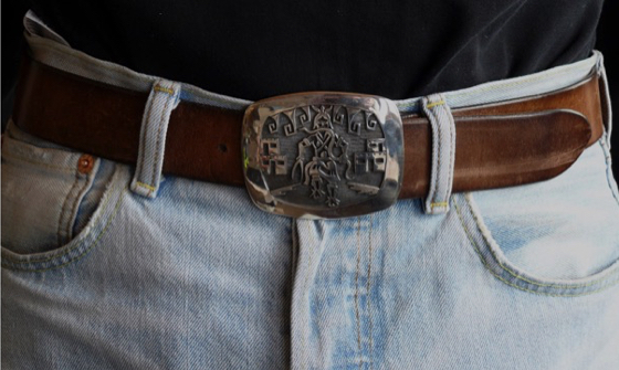Vernon Mansfield Sr Hopi Silver Overlay Pictorial Belt Buckle
