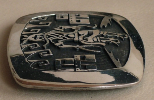 Vernon Mansfield Sr Hopi Silver Overlay Pictorial Belt Buckle